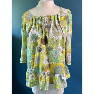Liberty of London Top S Target Floral Sunflower Print Peplum Ruffle Trim Blouse